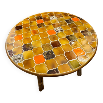 Table à manger en rotin et céramique vintage