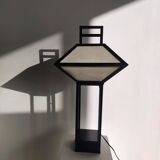 Japanese lamp in black lacquered wood and rice paper H:75cm