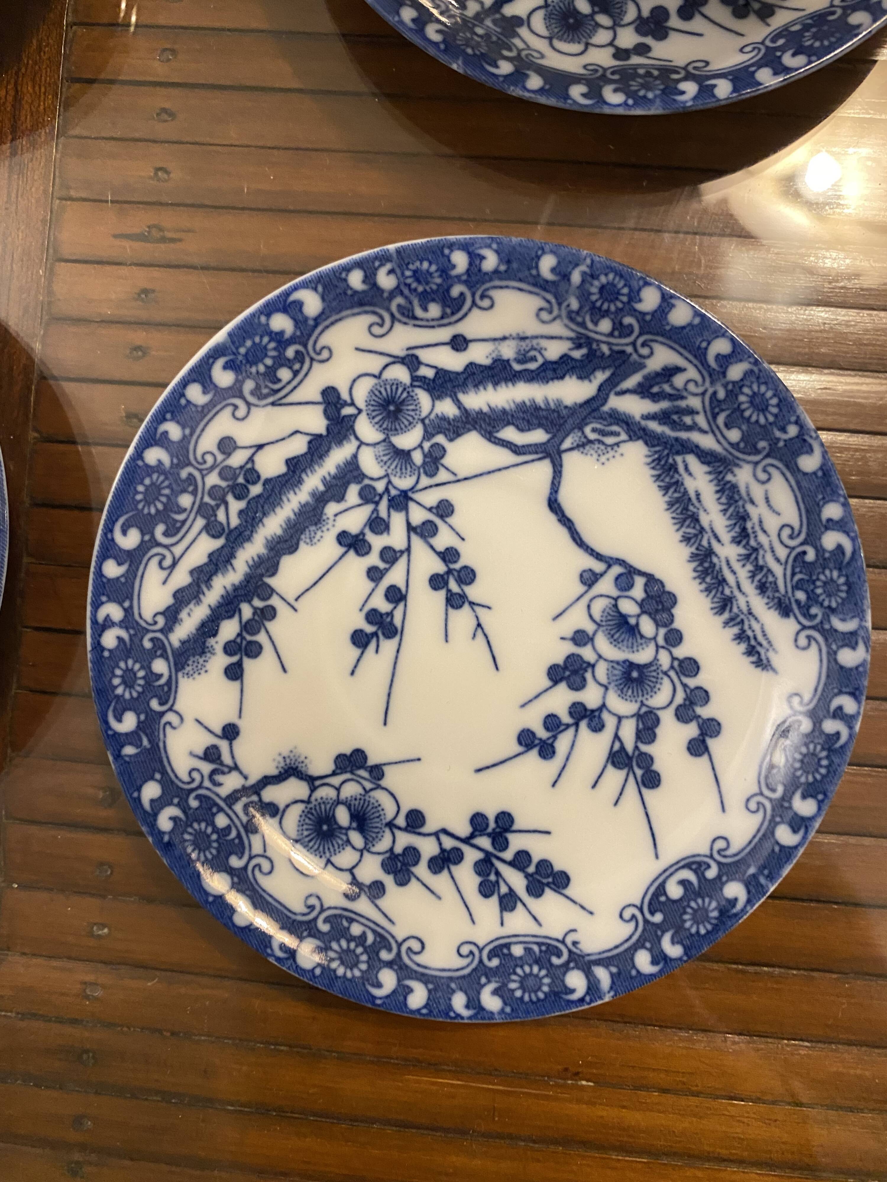 Japanese tea set cherry blossom blue fine porcelain