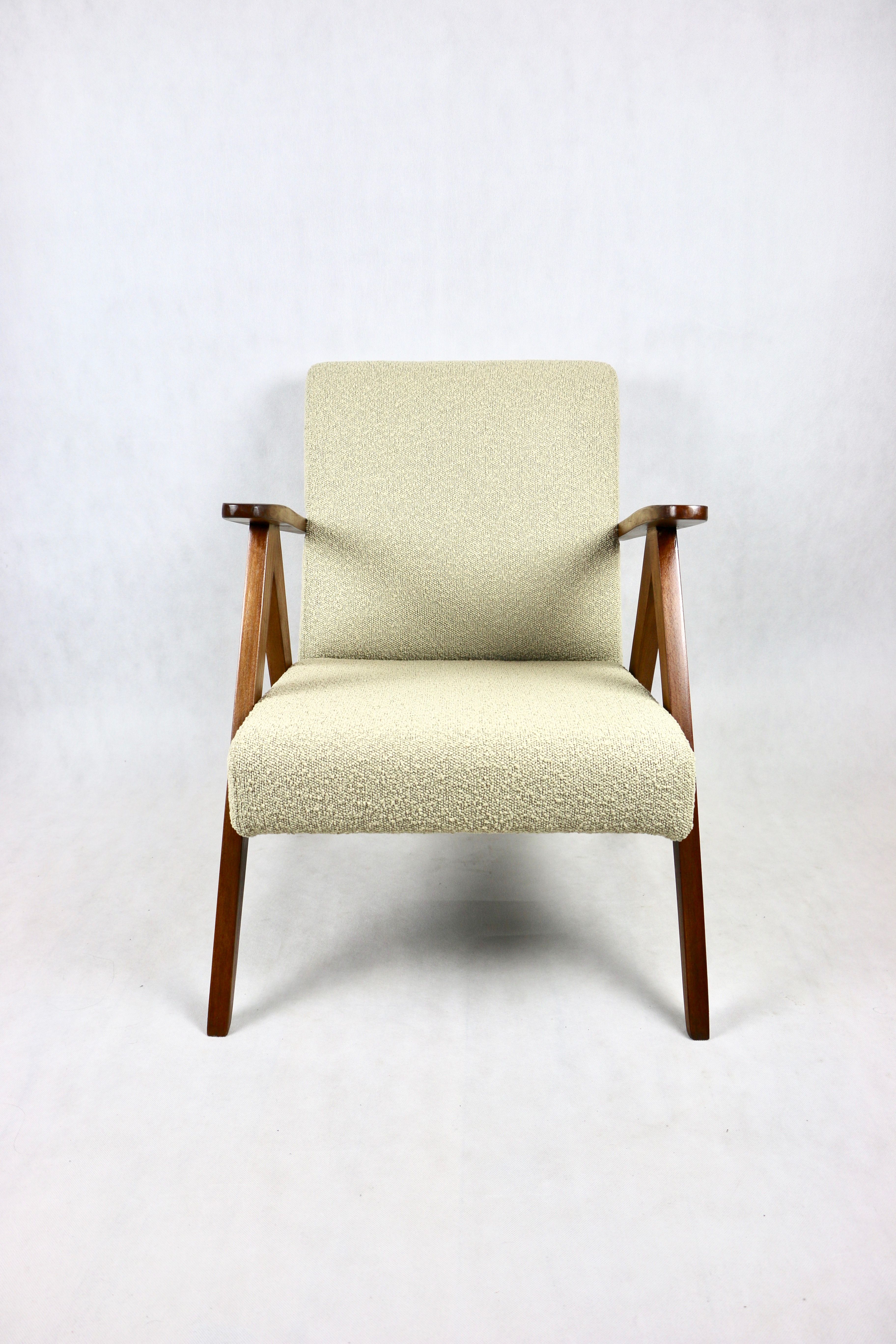 Vintage Beige Boucle and Rosewood Model like B-310 Lounge Chair, 1970s
