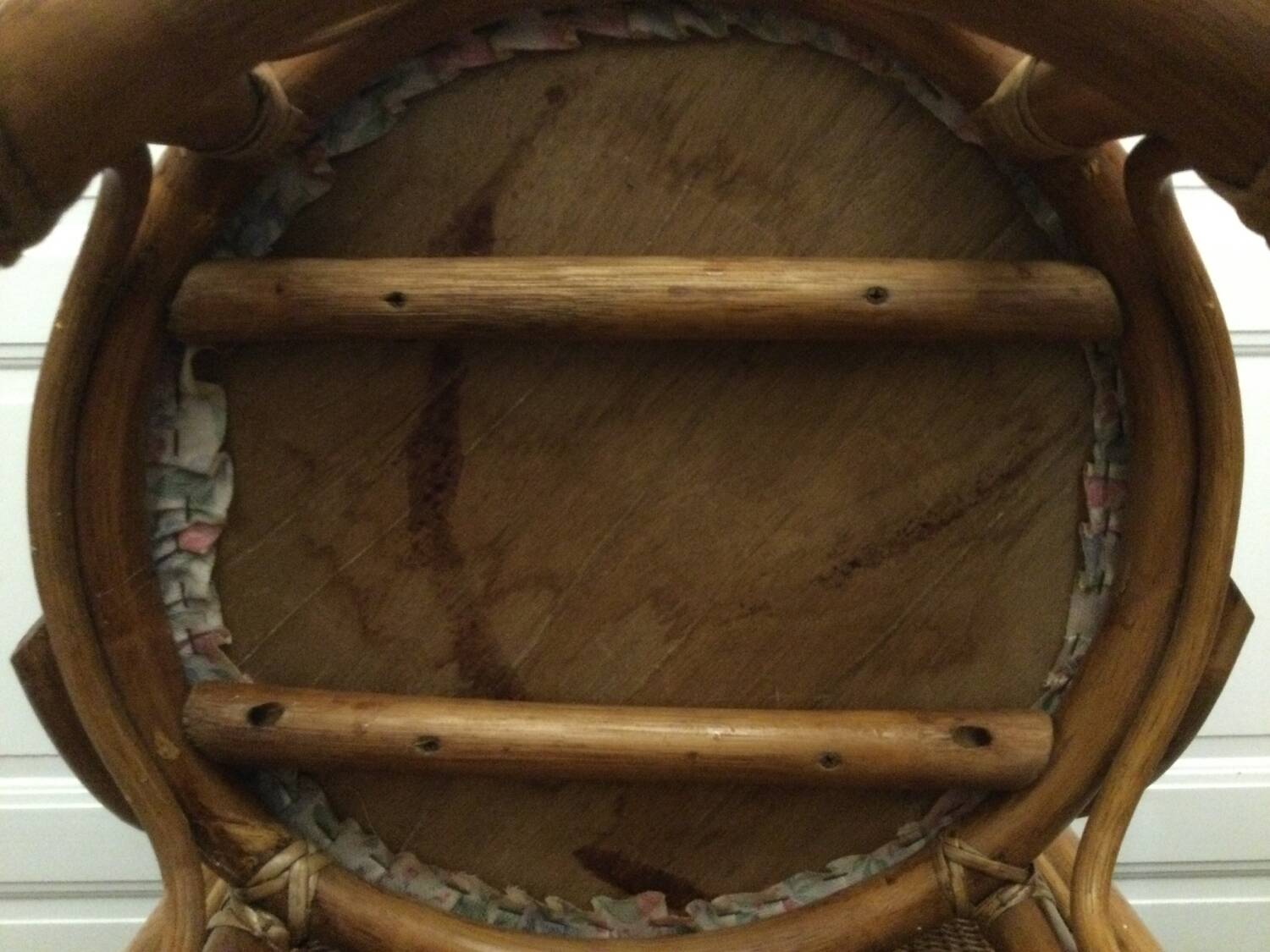 Table and 2 armchairs set in rattan and wicker, 70s/80s