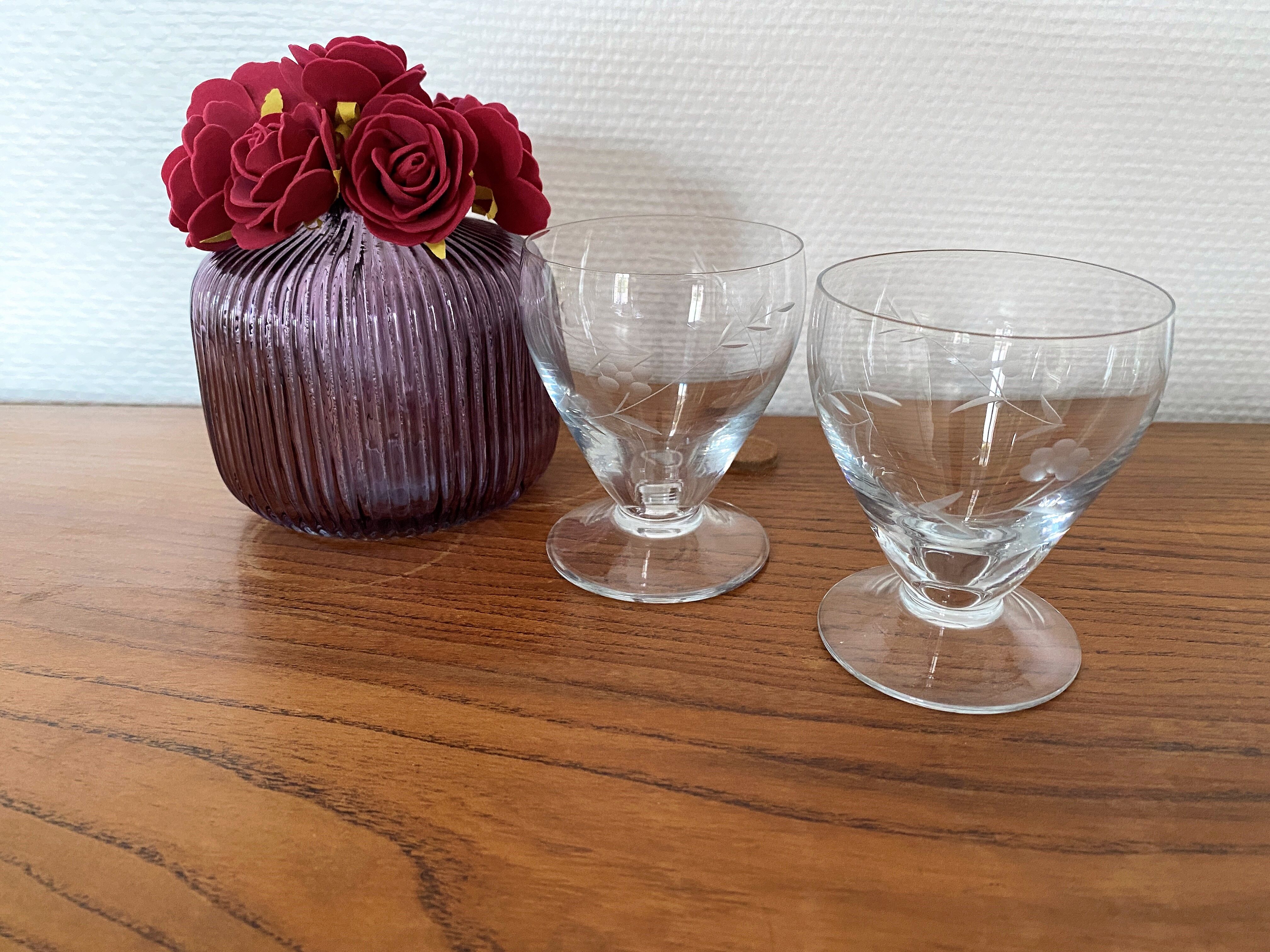 Duo of engraved glass water glasses