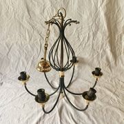 Lustre 6 feux vintage en métal noir et laiton