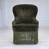 Chaise d'appoint danoise des années 1970, velours vert, pieds en bois de hêtre.