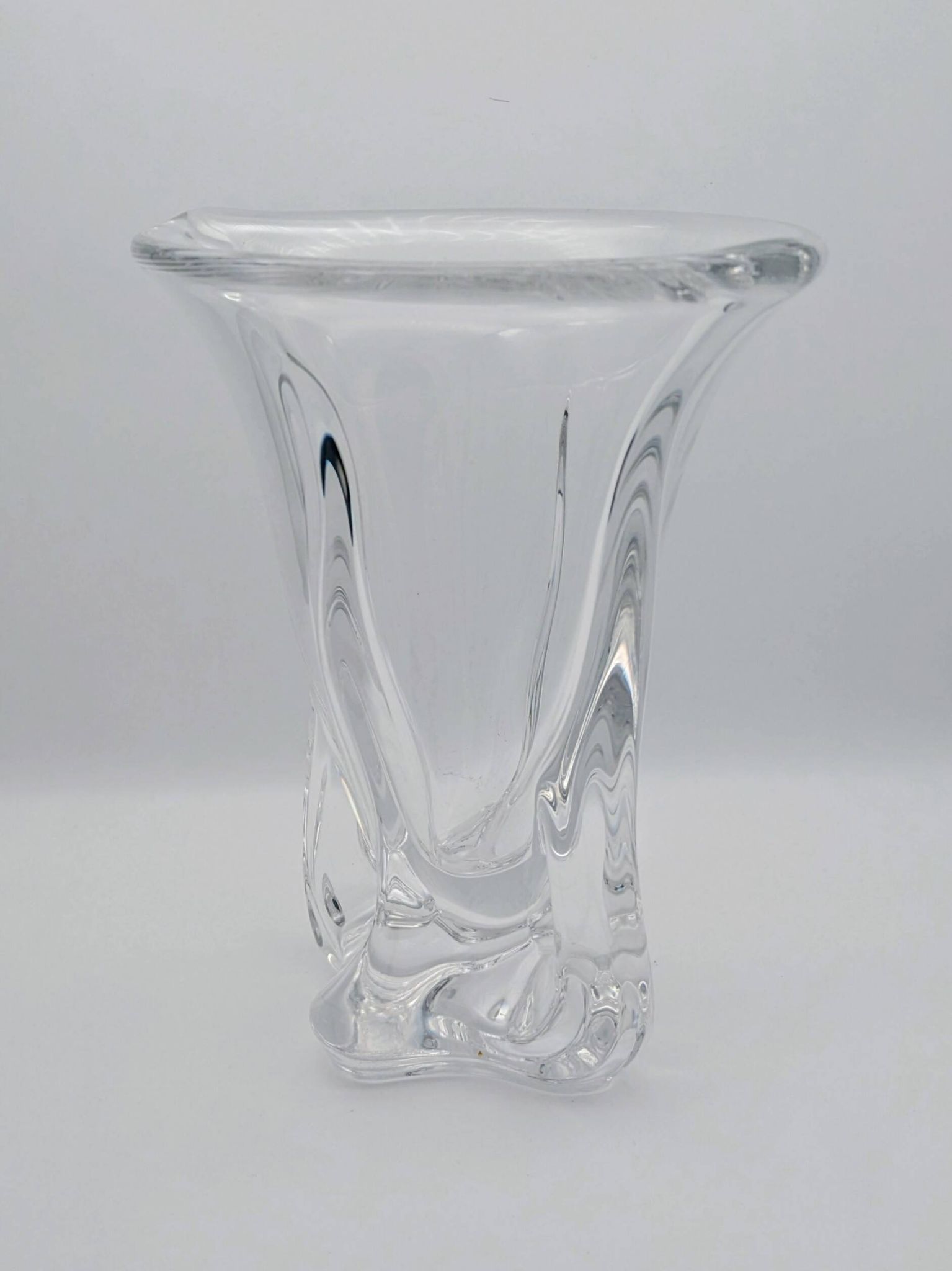 Art Vannes France - Large Sculptural Free-Form Vase - Solid Crystal 1950