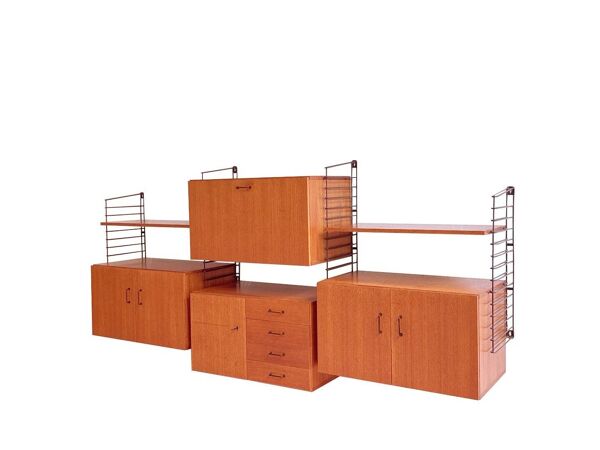 Système de mur modulaire Musterring en teck – unité murale large