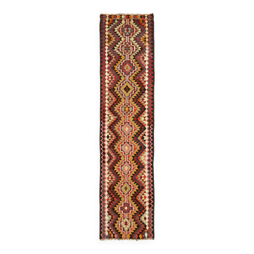 Tapis kilim vintage Herki tissé à la main en Turquie 88 cm x 336 cm