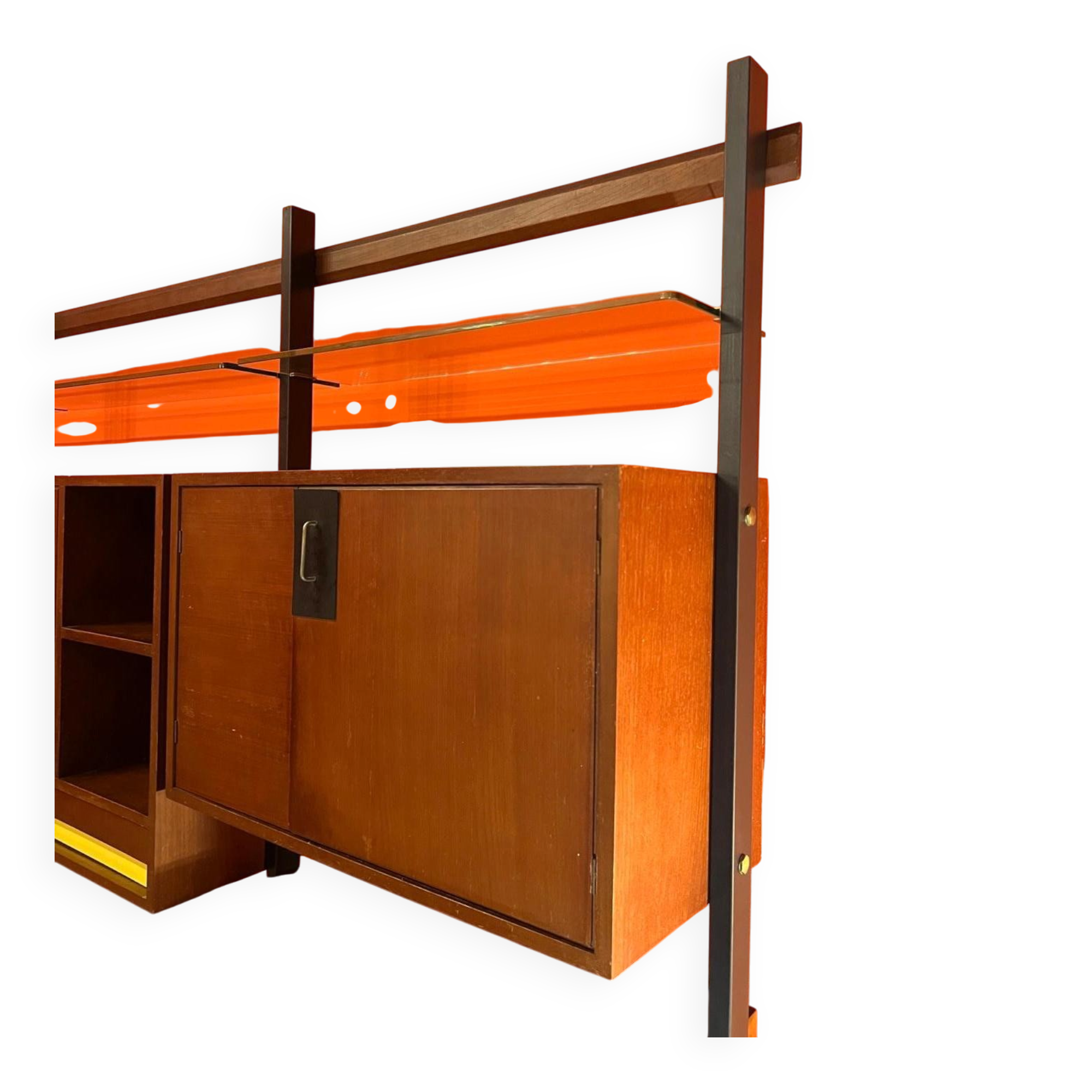 Bibliothèque modulaire moderne du milieu du siècle, bois et métal, Italie, années 1960