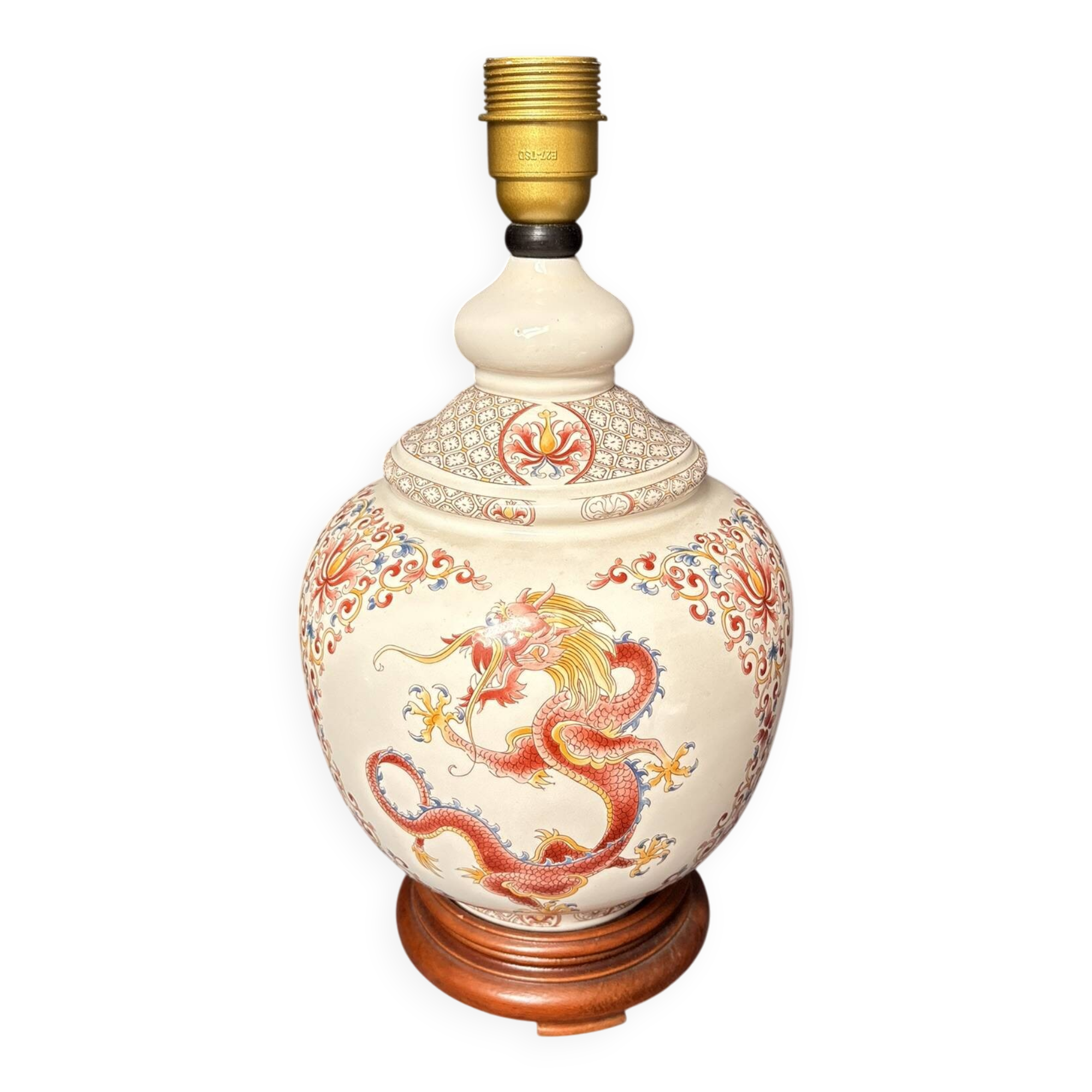 Ancient Dragon Imperial Red Porcelain Lamp Base China 37cm