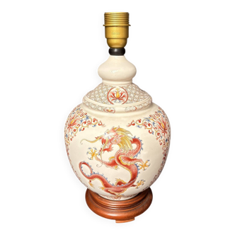 Ancient Dragon Imperial Red Porcelain Lamp Base China 37cm