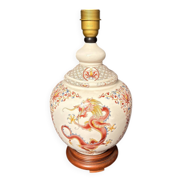 Ancient Dragon Imperial Red Porcelain Lamp Base China 37cm