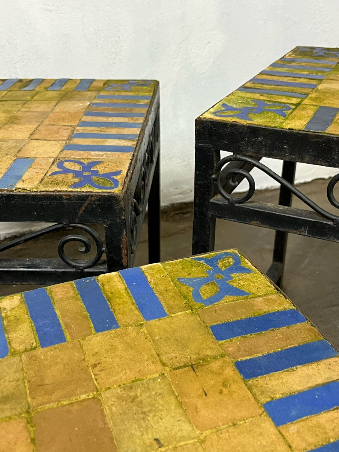 Nesting tables ceramic wrought iron