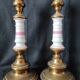 xix eme / pair brass porcelain candle holders
