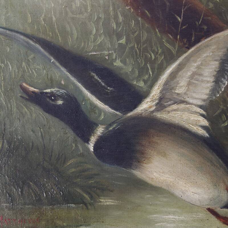 Decorative antique english painting fox and ducks