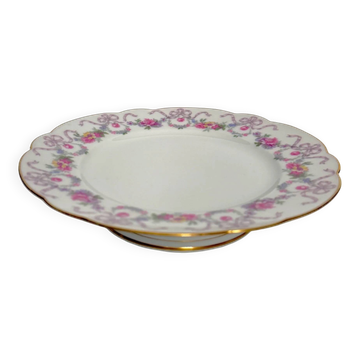 Plat à gâteaux en porcelaine de Limoges à guirlandes florales et rubans, "Vieux Bernardaud" D&C (Delinières & Cie), fin XIXe siècle