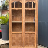 Parisian glass-fronted Art Deco wardrobe in solid raw walnut.