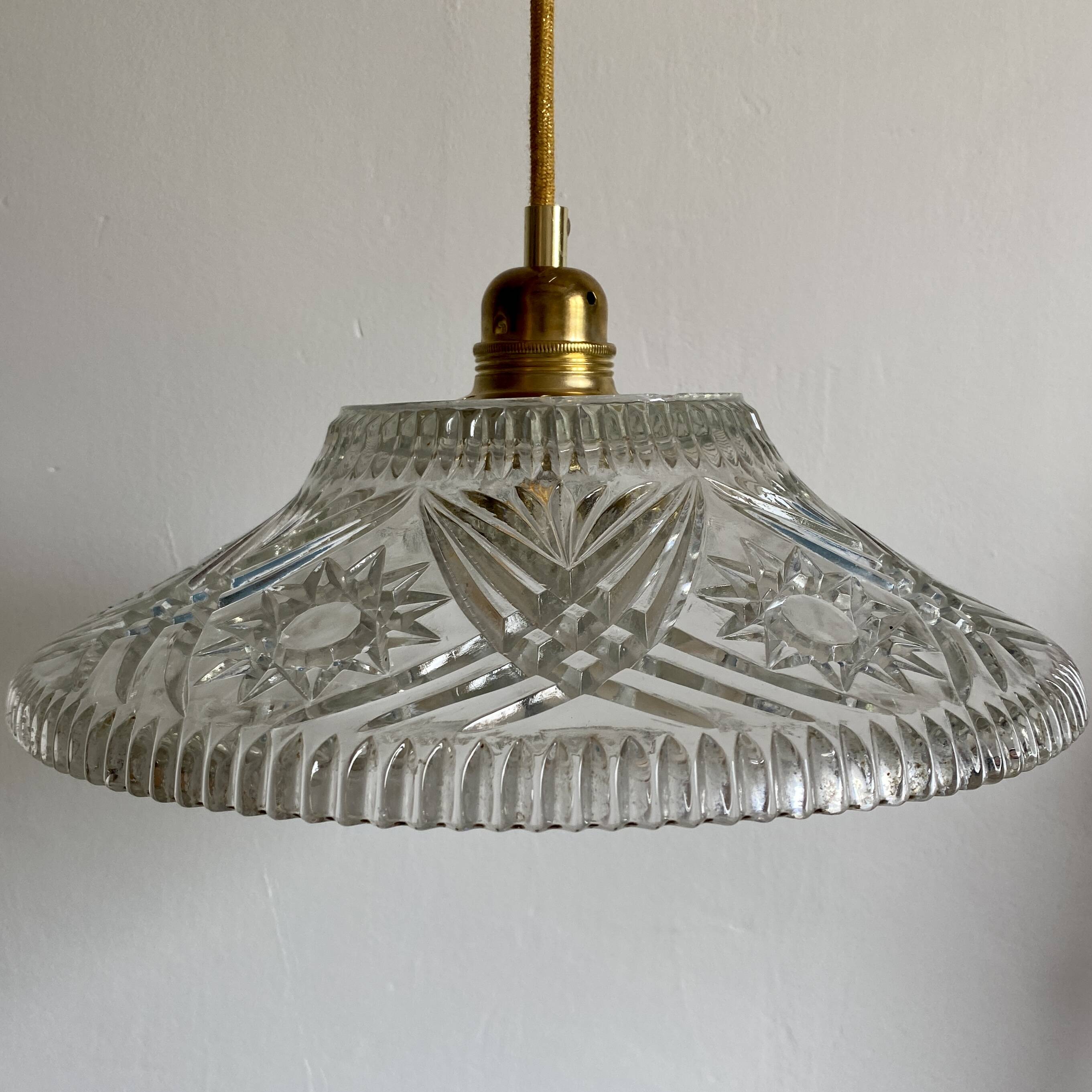 Suspension abat-jour vintage en verre - collection vaisselle -