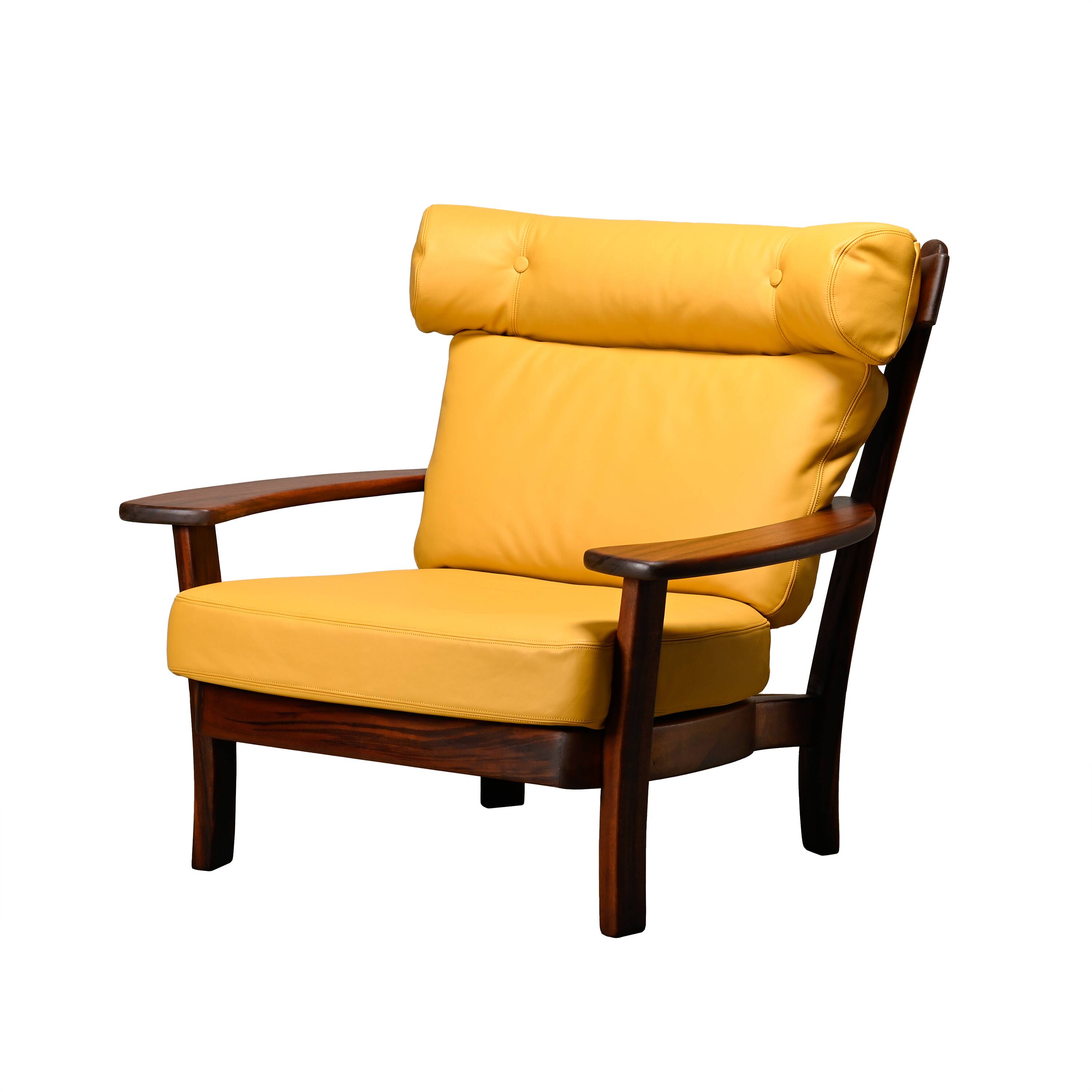 Brazilian Lounge Chair in Rosewood and Ochre Leather