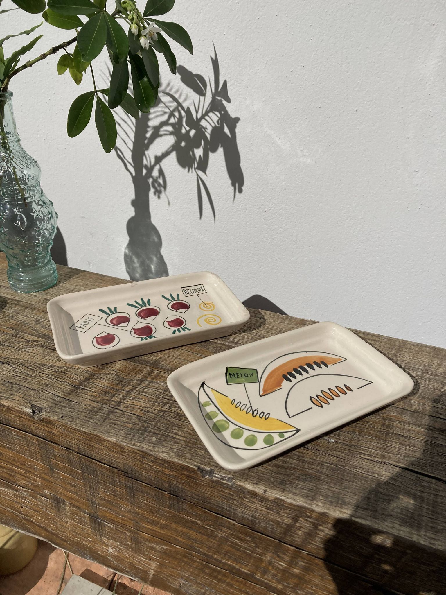 Duo of vintage fruit and vegetable cups stamped in vintage glazed ceramic