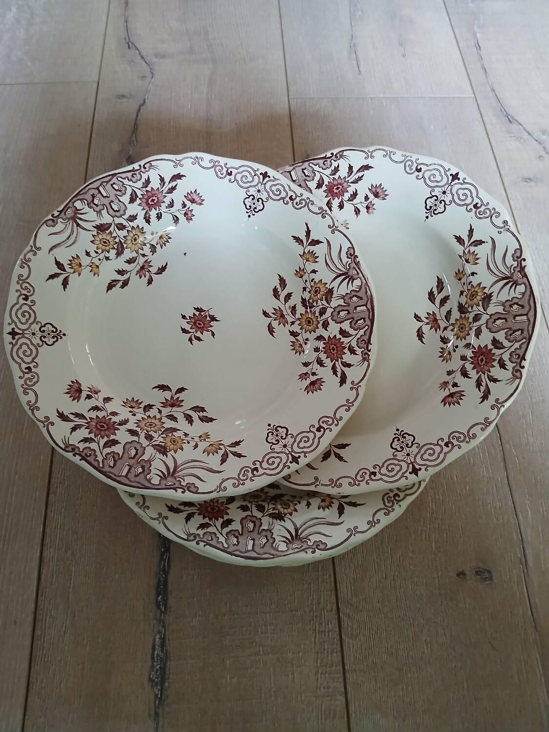 6 polychrome ironstone soup plates