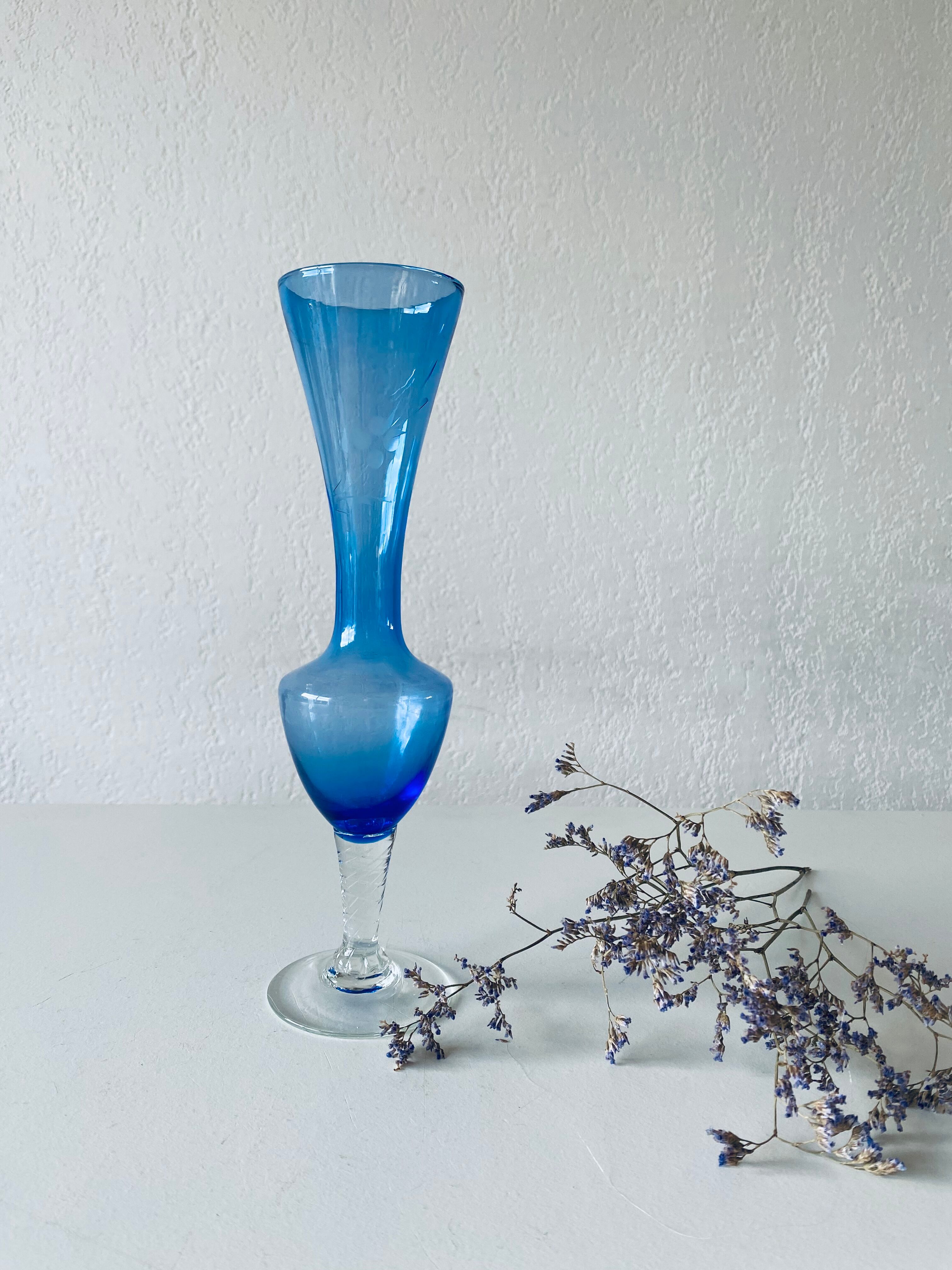 Blue and transparent glass vase