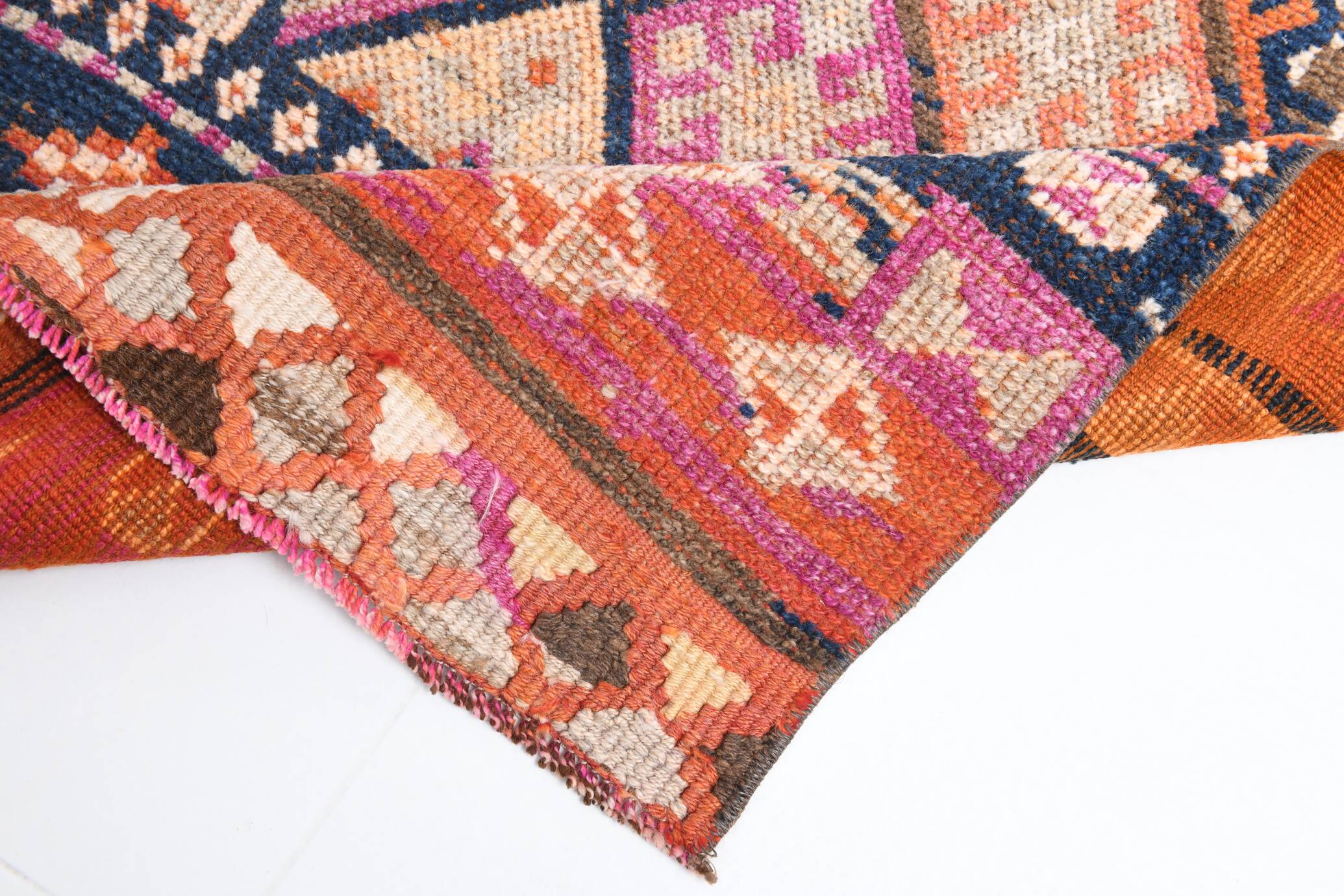 Brown & Pink Tribal Vintage Runner Rug, 83x294Cm