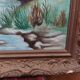 Oil on mounted panel lake landscape