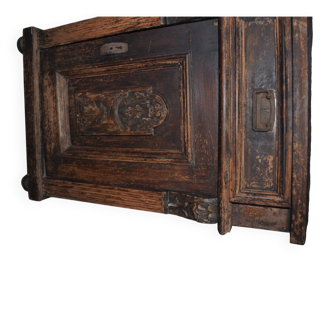 Antique brown marble bedside table with drawer and door, Germany 1890s.