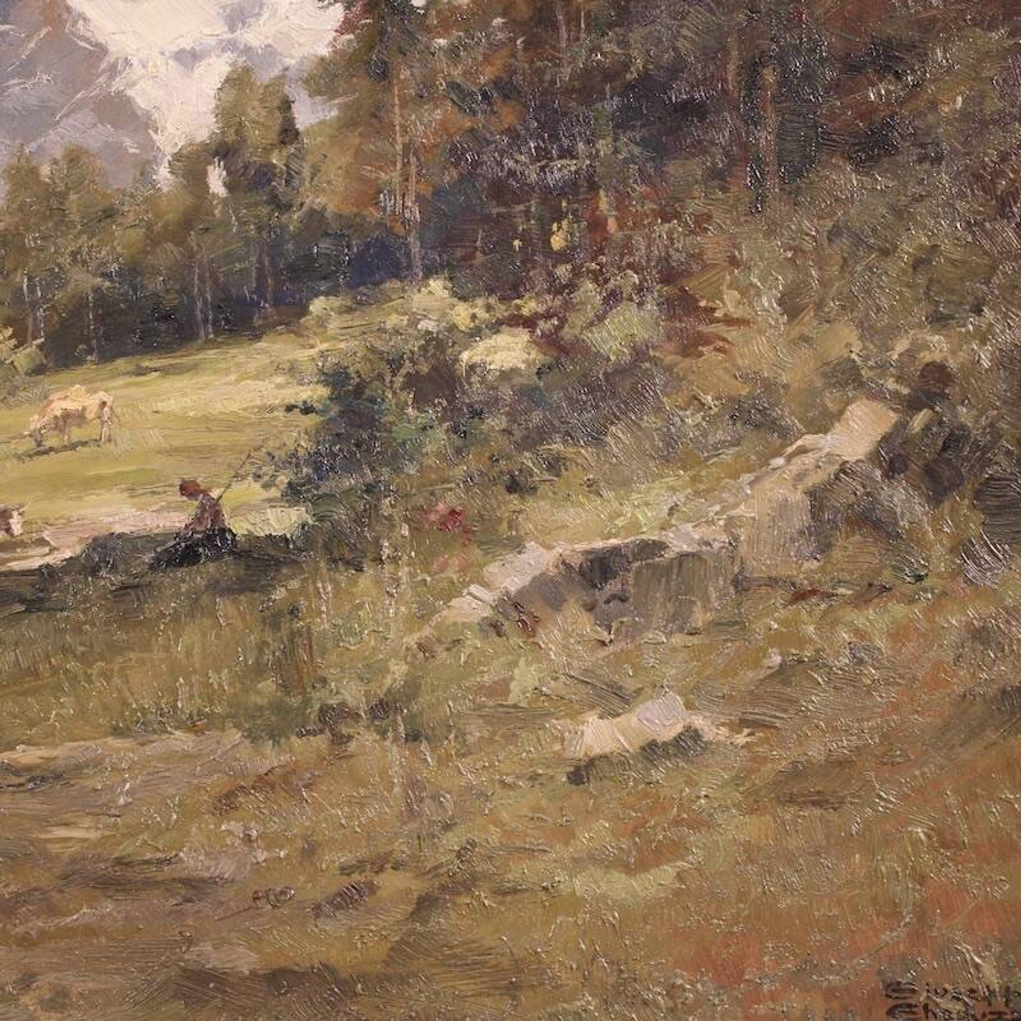 Italian landscape painting signed Giuseppe Gheduzzi from the 20th century