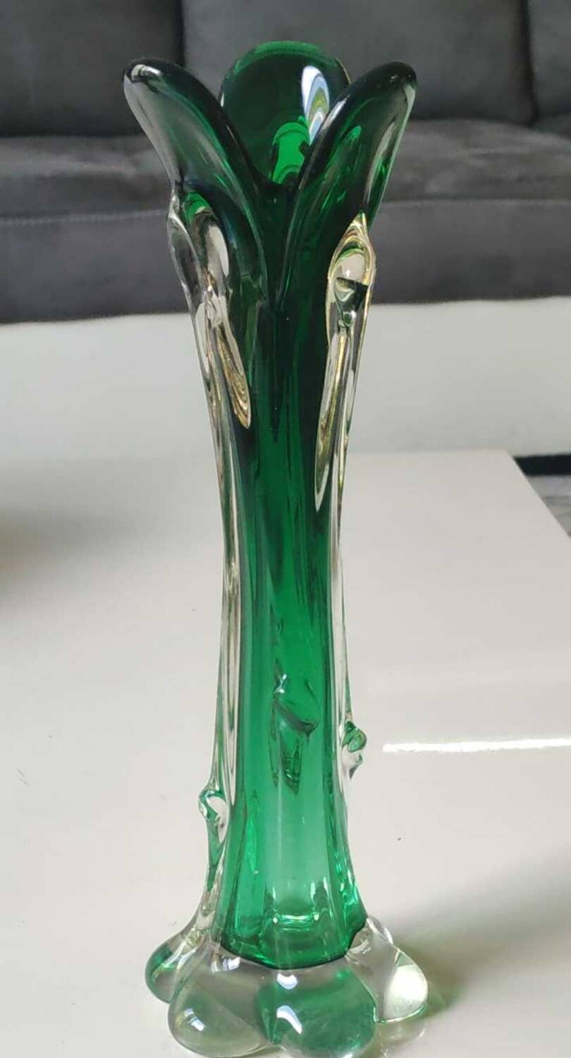 Murano glass art vase blown. Design in the shape of a trunk/floral base. Height 26 cm.