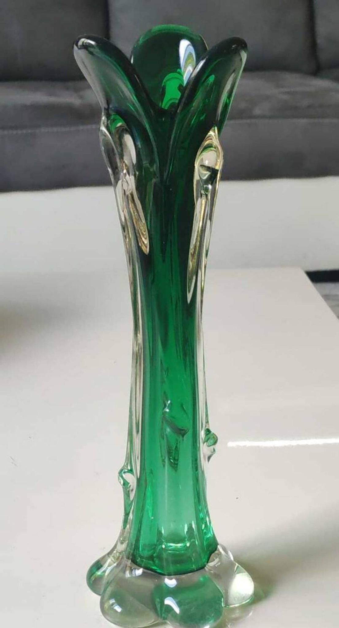 Murano glass art vase blown. Design in the shape of a trunk/floral base. Height 26 cm.
