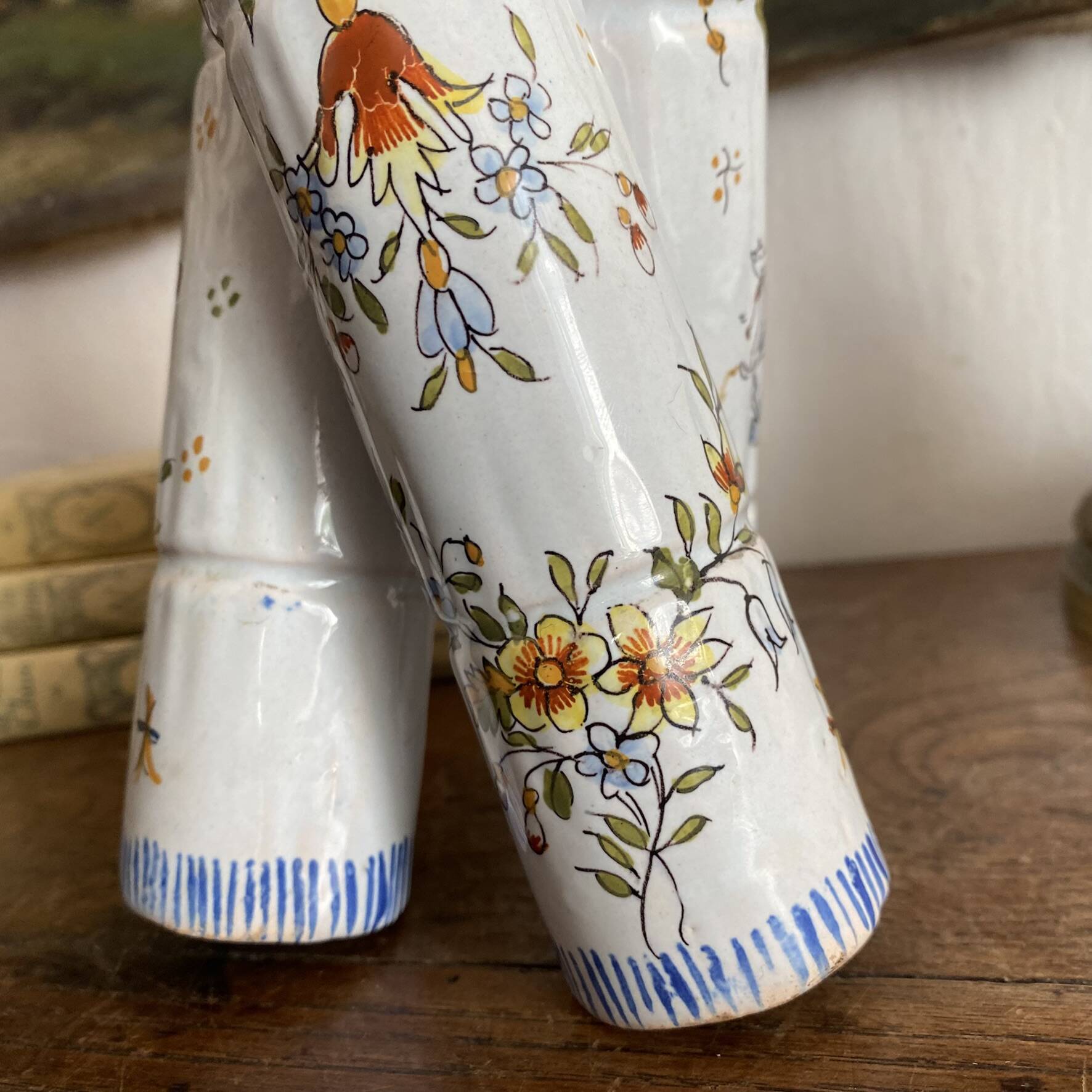 Triple vase in earthenware, 3 bamboo trunks hand-painted.