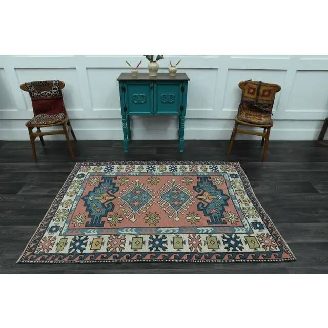 1970s Vintage Turkish Oushak Handmade Wool Cotton Orange  Area Rug 136x192