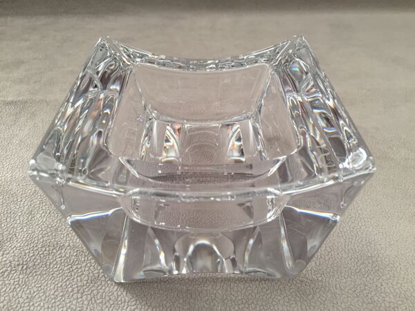 Gros cendrier en cristal massif moderniste design monogramme ''sa'' art