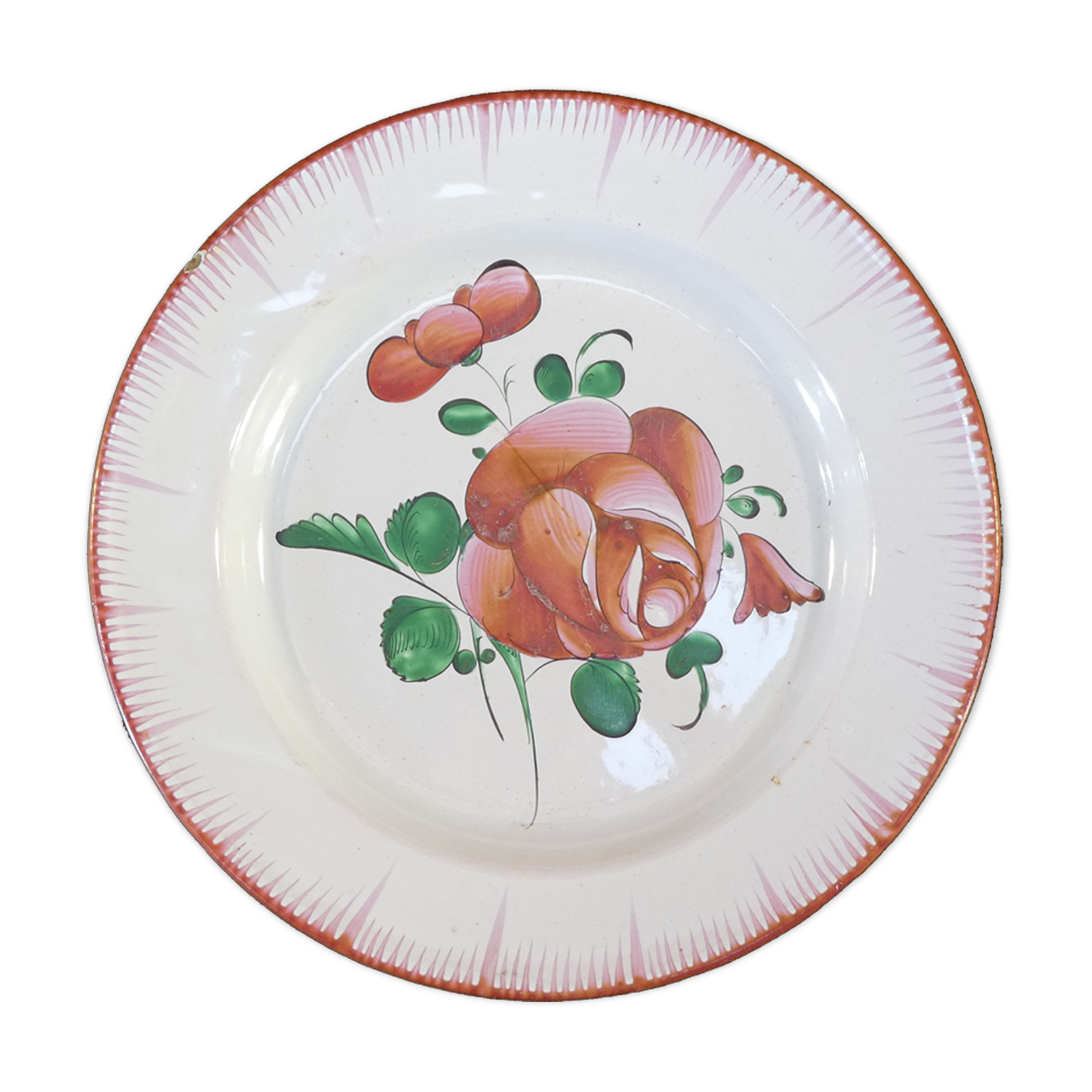 Plate in Faience de l'est pink red 19th LUNEVILLE ISLETTES ST CLEMENT nº2