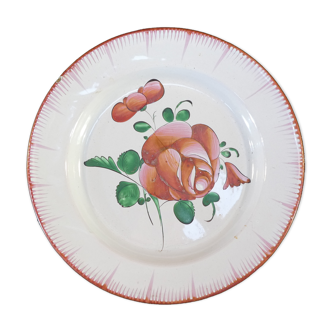 Plate in Faience de l'est pink red 19th LUNEVILLE ISLETTES ST CLEMENT nº2