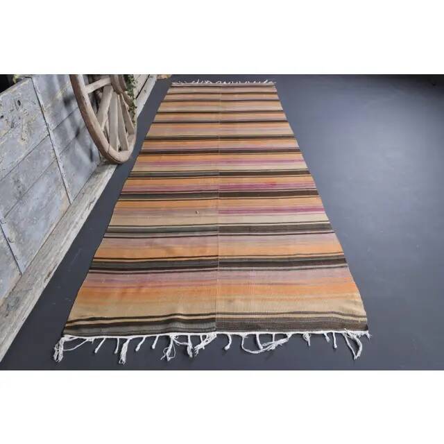 Vintage Turkish Hand-Knotted Wool Cotton Orange Kilim Runner Rug 127x391