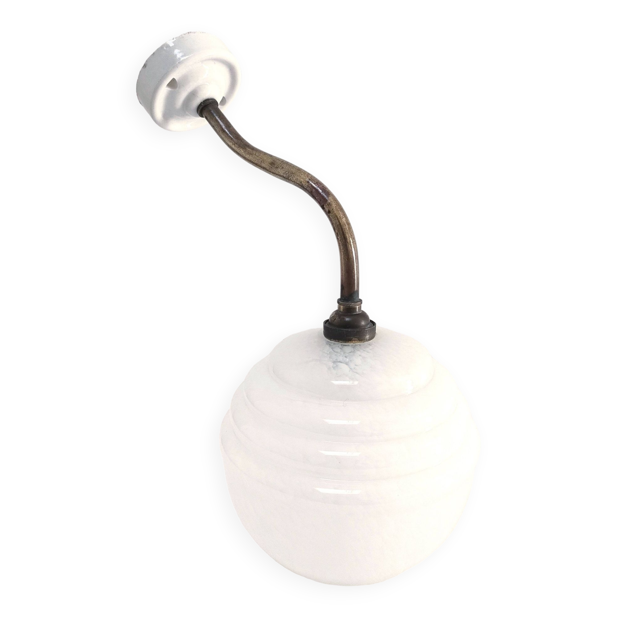 Applique art déco verre clichy blanc laiton porcelaine