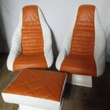 rare bucket chair set with vintage footrest