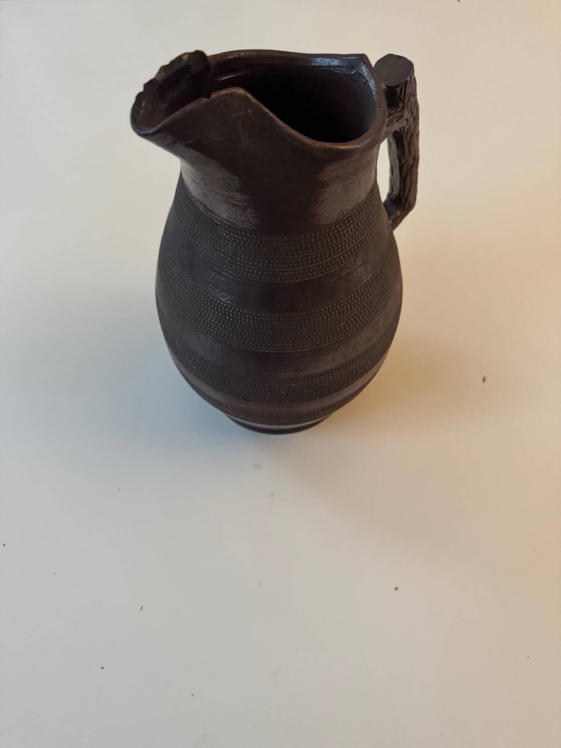 Large antique ceramic pitcher with glazed finish (sculpted stoneware) 1950