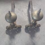 Pair of bronze and steel chenets XIX Holland