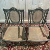 Pair of Louis XVI armchairs with re-edging and caning