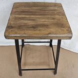 Old workshop stool in wood + wrought iron