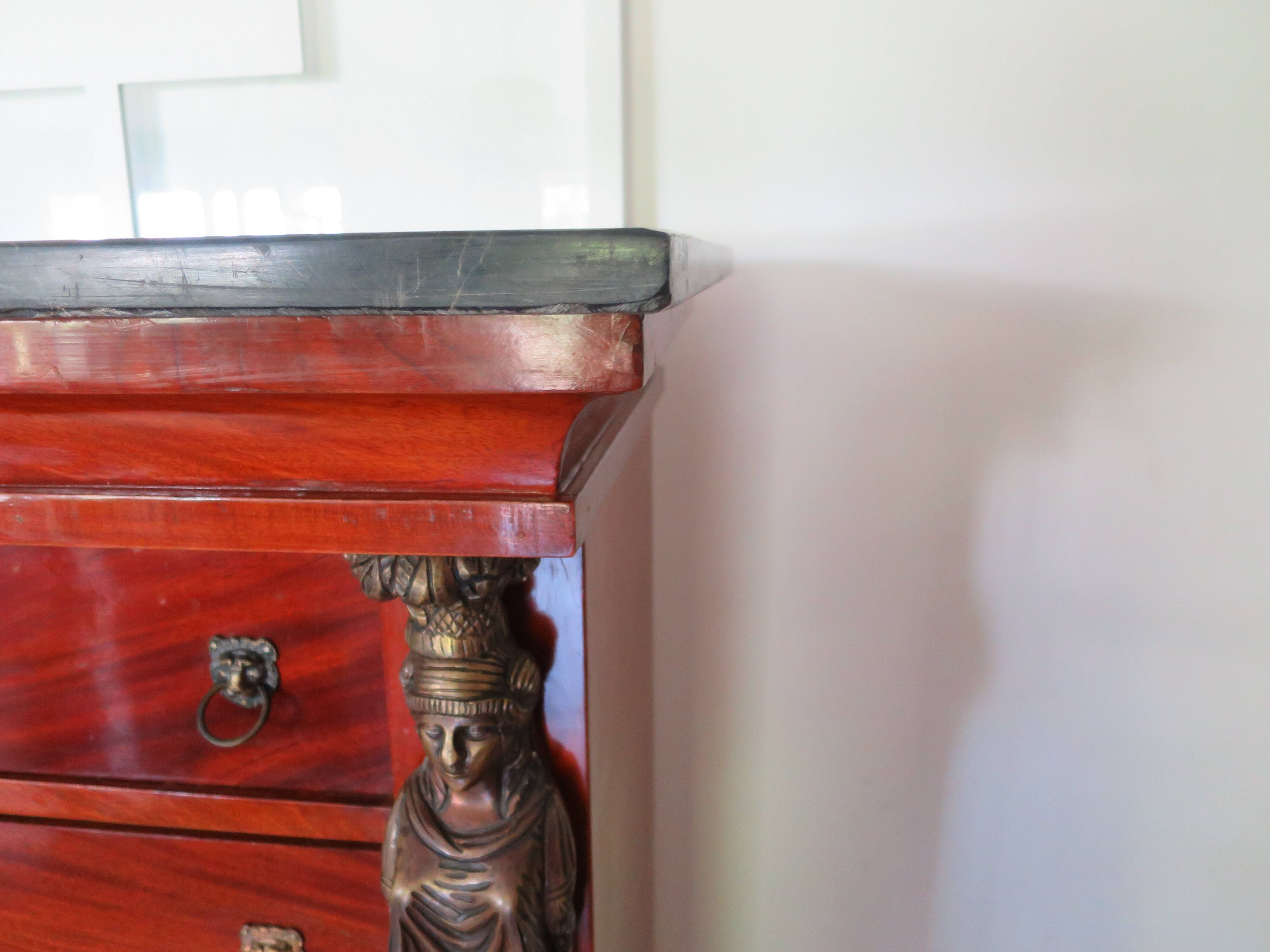 Antique Weekly Planner/Empire Style Commode-Caryatid-Patinated Bronze - 1950