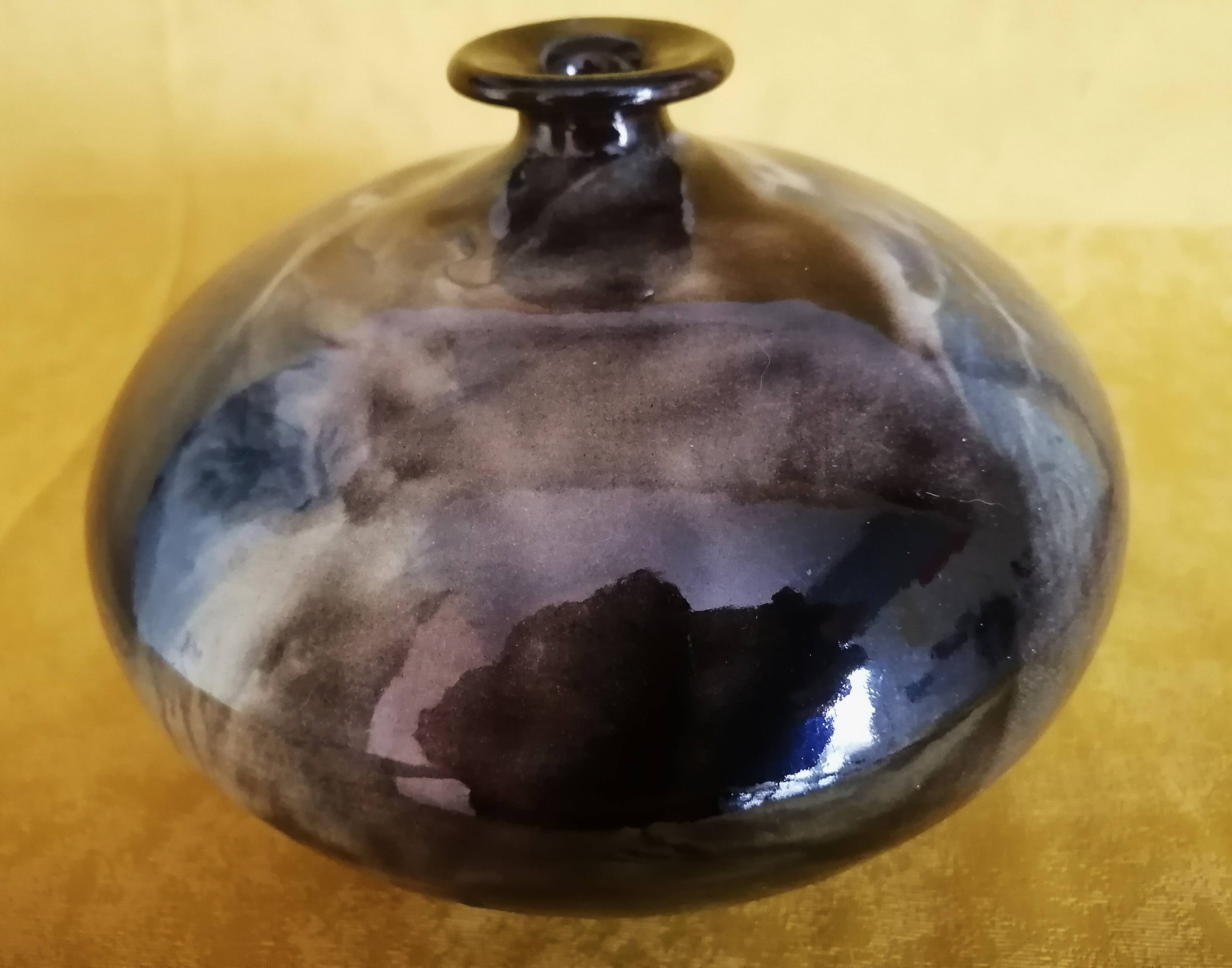 Glazed ceramic soliflore vase, signed (signature to be deciphered)