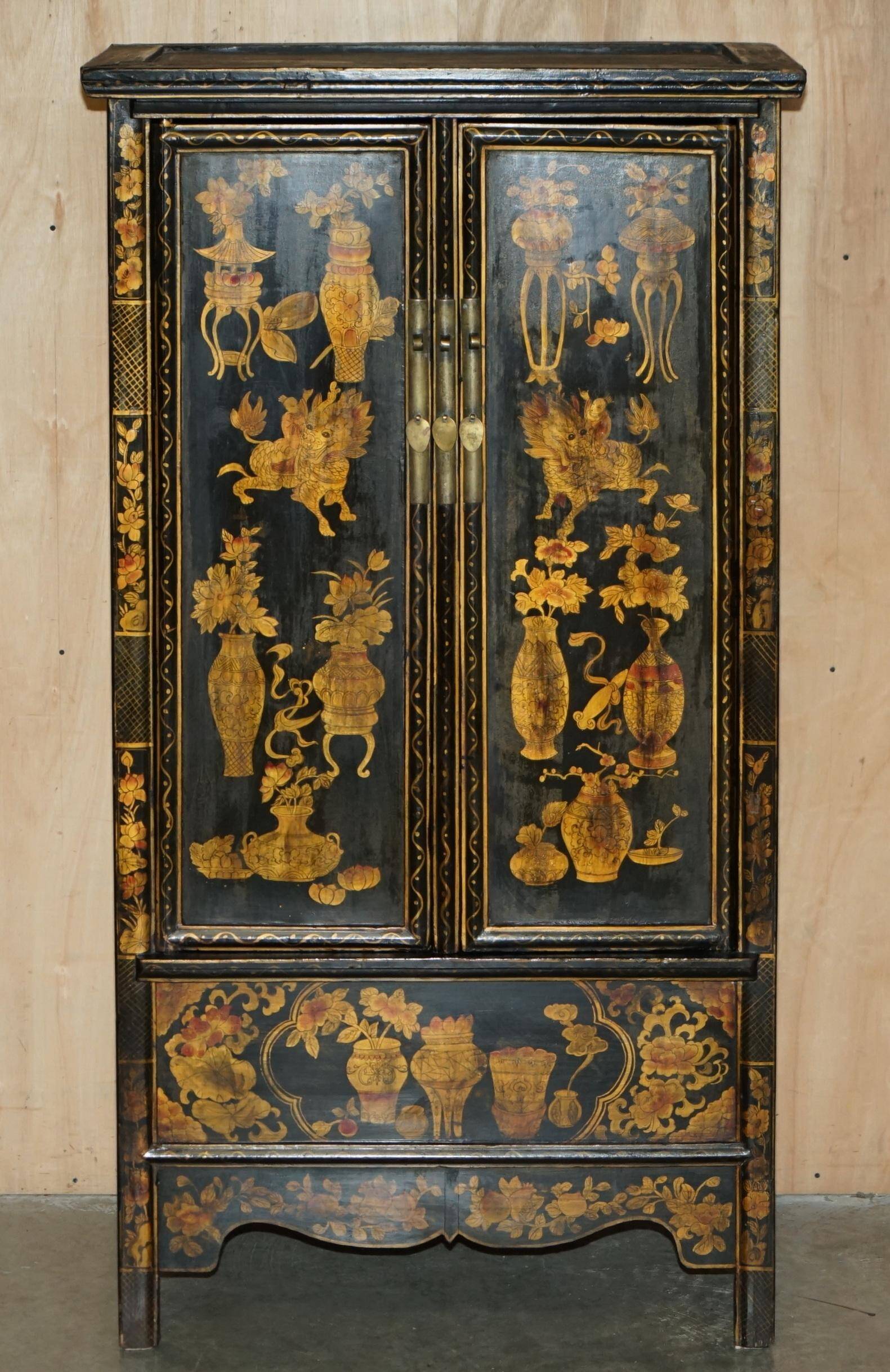 Chinese lacquered wedding cabinet painted circa 1920
