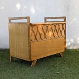 Vintage oak and rattan chest/bench – 1960s