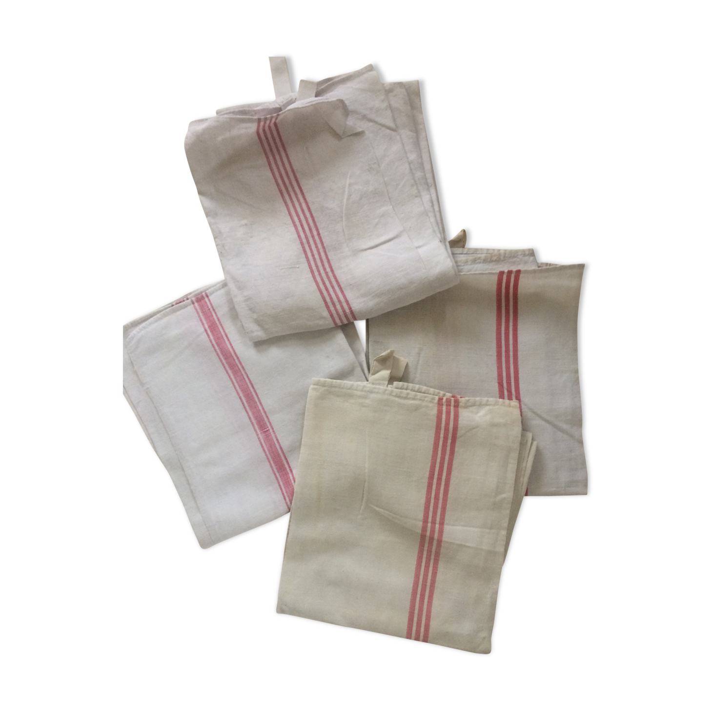 4 old cloths in linen with red stripes