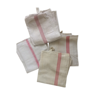 4 old cloths in linen with red stripes