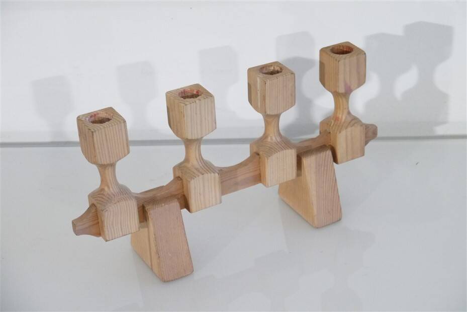 Vintage Scandinavian wooden candlestick 1970